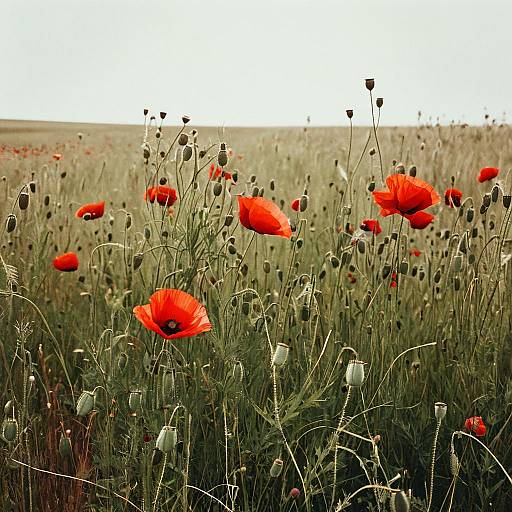 Minimalist Prairie Poppies in Crimson Beige