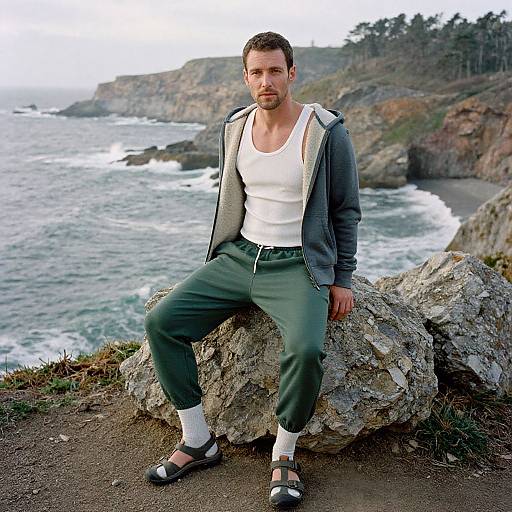 Masculine Man in Coastal Outdoor Wear