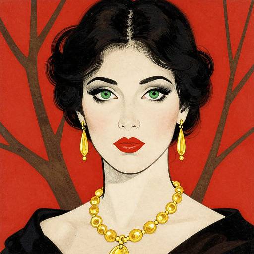 Elegant Woman with Green Eyes and Gold Jewelry