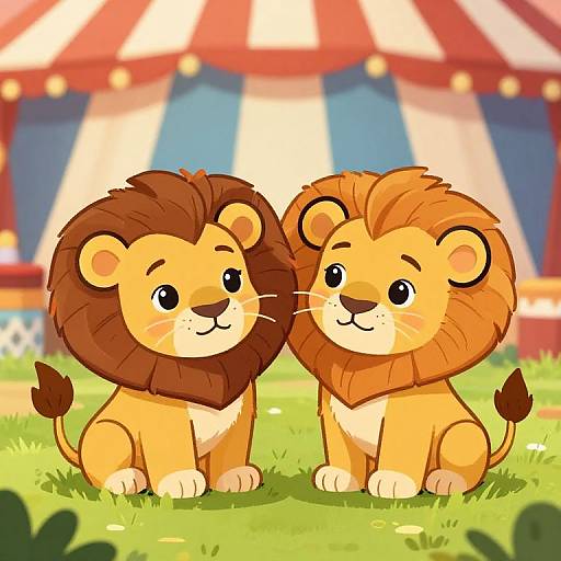 Playful Cartoon Baby Lions Illustration