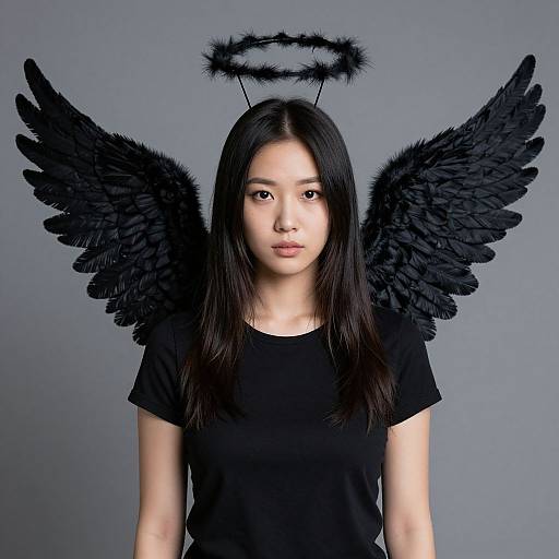 Woman with Small Black Angel Wings