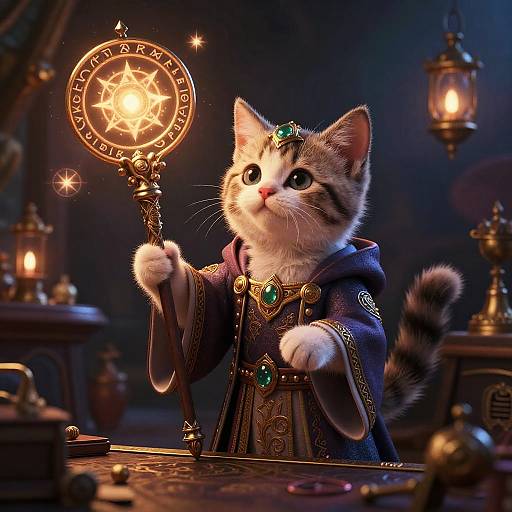 Enchanting Kitten Mage in Magical Workshop
