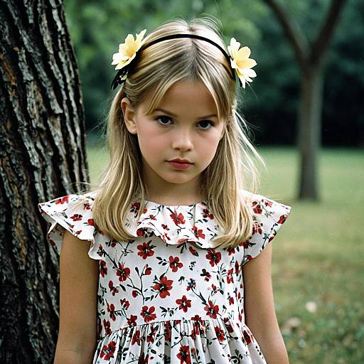 Little Girl in Floral Dress Outdoors
