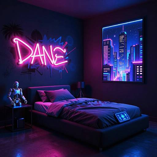 Cyberpunk Bedroom with Neon Accents
