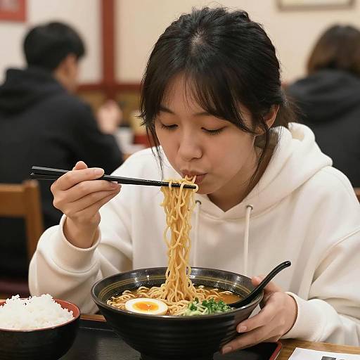 Cozy Ramen Moment with Asian Woman