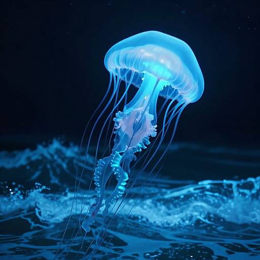 Bioluminescent Jellyfish Over Moonlit Waves