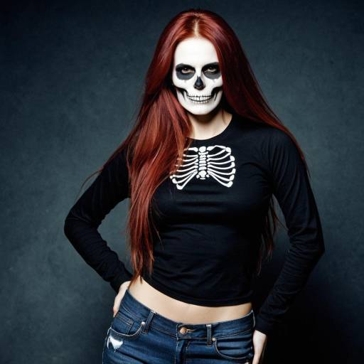 Woman in Skeleton Face Paint and Black Shirt