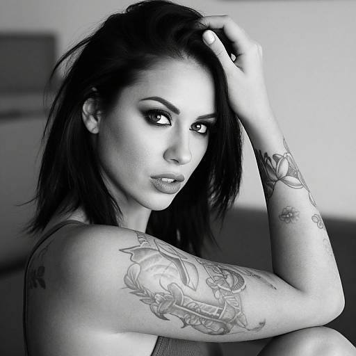 Edgy Black-and-White Tattooed Woman