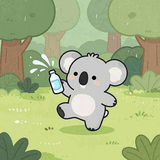 Playful Cartoon Koala in Forest