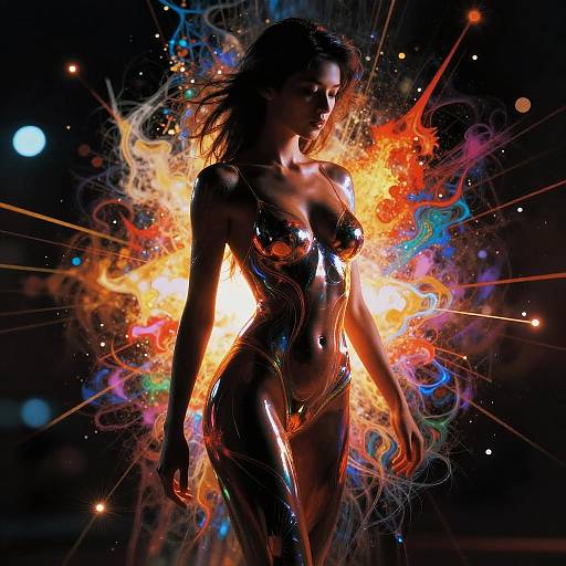 Cinematic Vivid Ink Fractal Female Silhouette