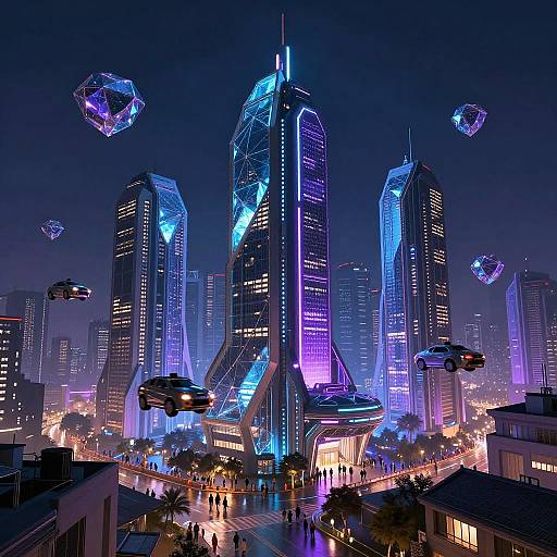 Gemjab-Inspired Futuristic Neon Cityscape
