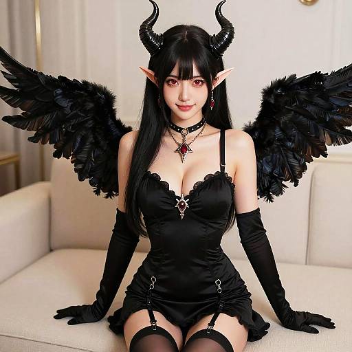 Sultry Demoness in a Black Dress