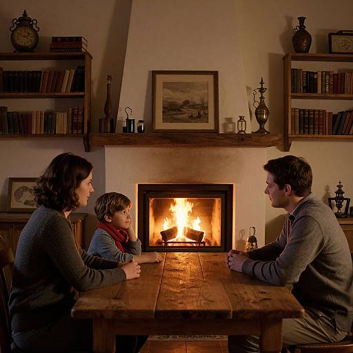 Cozy Family Evening by Farmhouse Fireplace