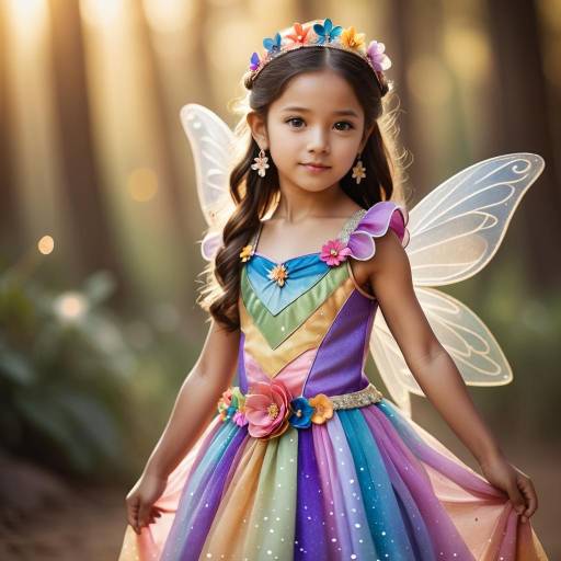 Young Girl in Colorful Fairy Princess Dress