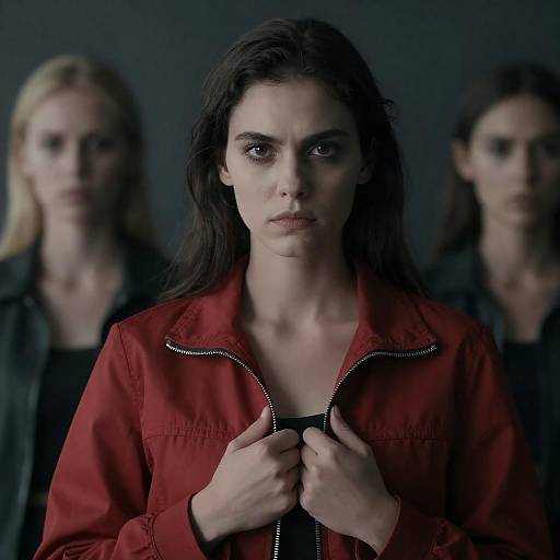 Intense Woman in Red Jacket Portrait