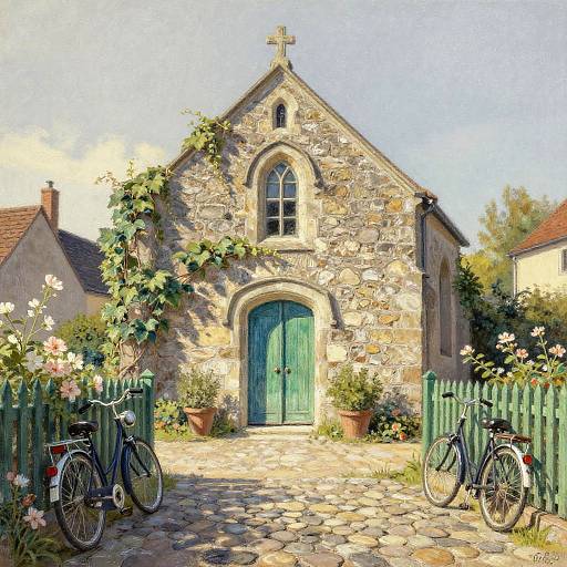 Chalk Pastel Old Stone Chapel Scene