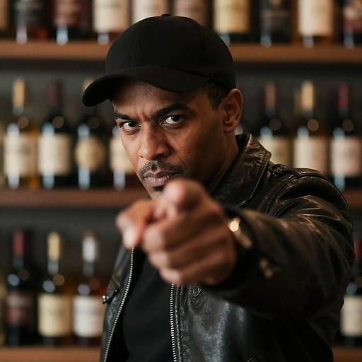 Intense Portrait of a Man Pointing Aggressively