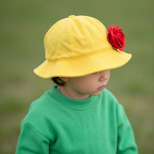 Child in Green Outfit with Rose Hat