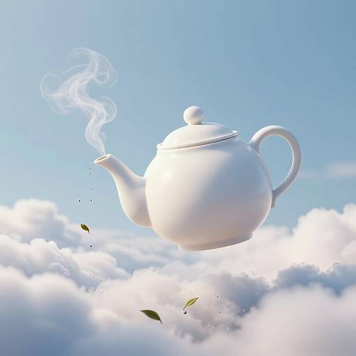 Surreal Floating Teapot Above Clouds