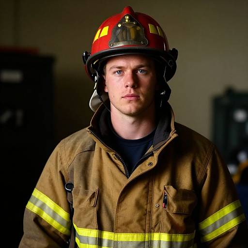 Portrait of Focused Firefighter Indoors