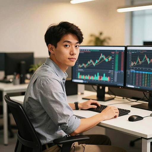 Young Entrepreneur Portrait with Financial Charts