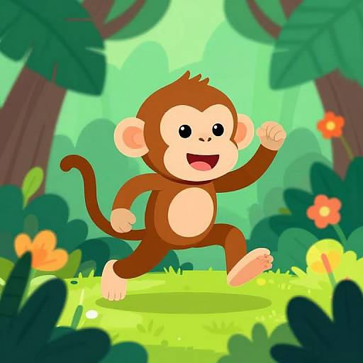 Joyful 2D Monkey in Tropical Rainforest