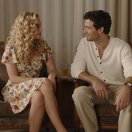 Couple Sitting and Talking Indoors