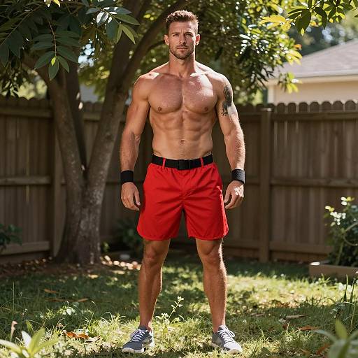 Muscular Man in Red Shorts Costume