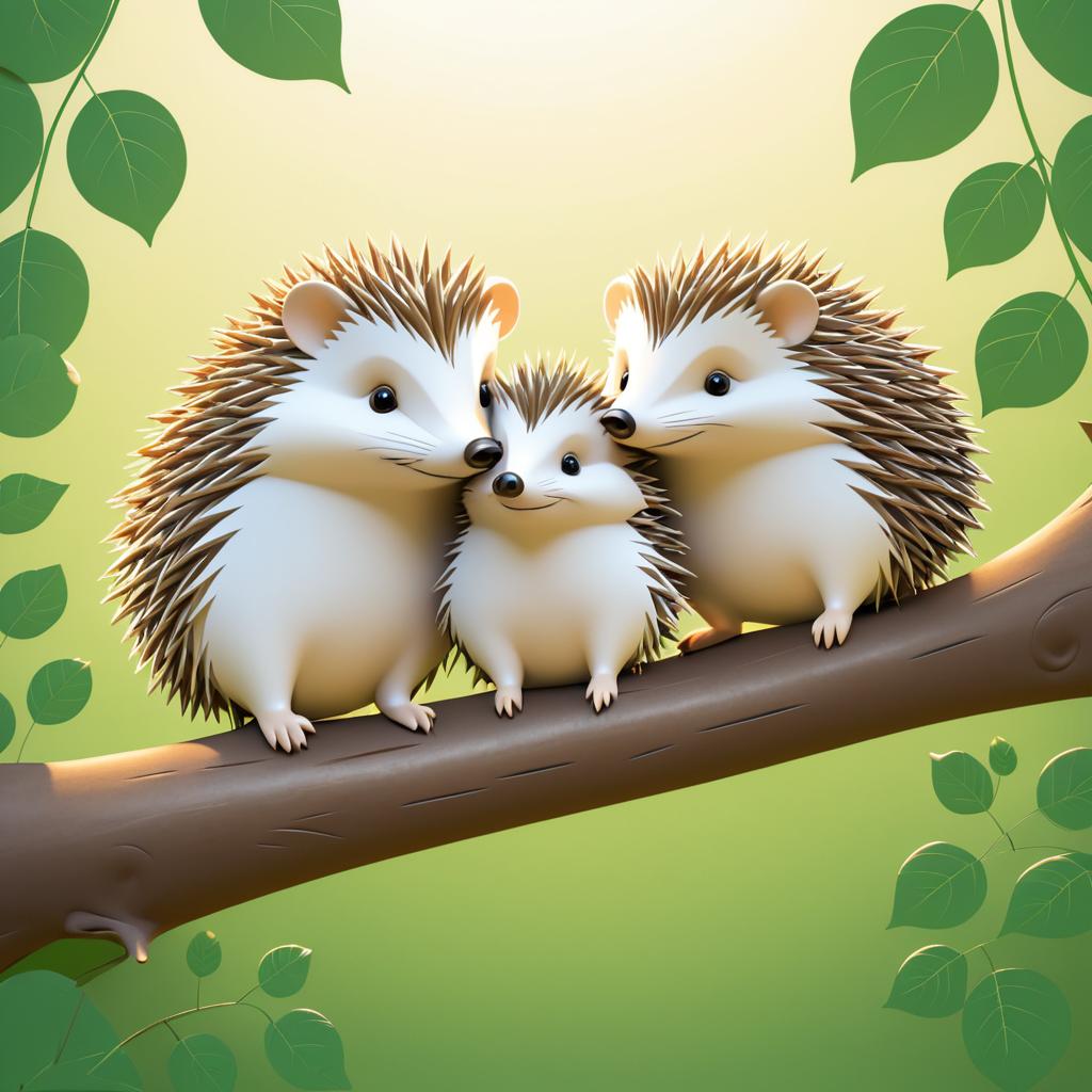 Cozy Hedgehog Family on a Branch