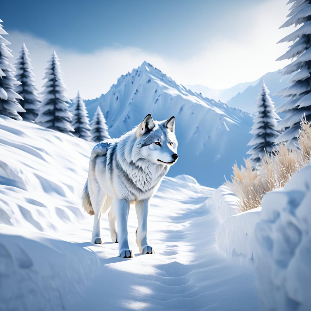 Ultra-Realistic Snow Wolf in Mountains