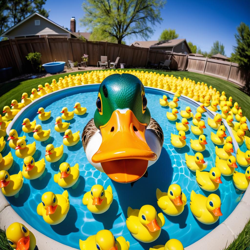 Comically Distorted Duck in Backyard