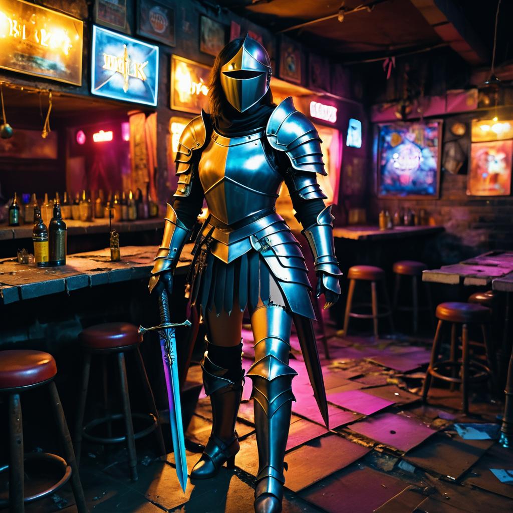 Vibrant Knight in a Ruined Bar