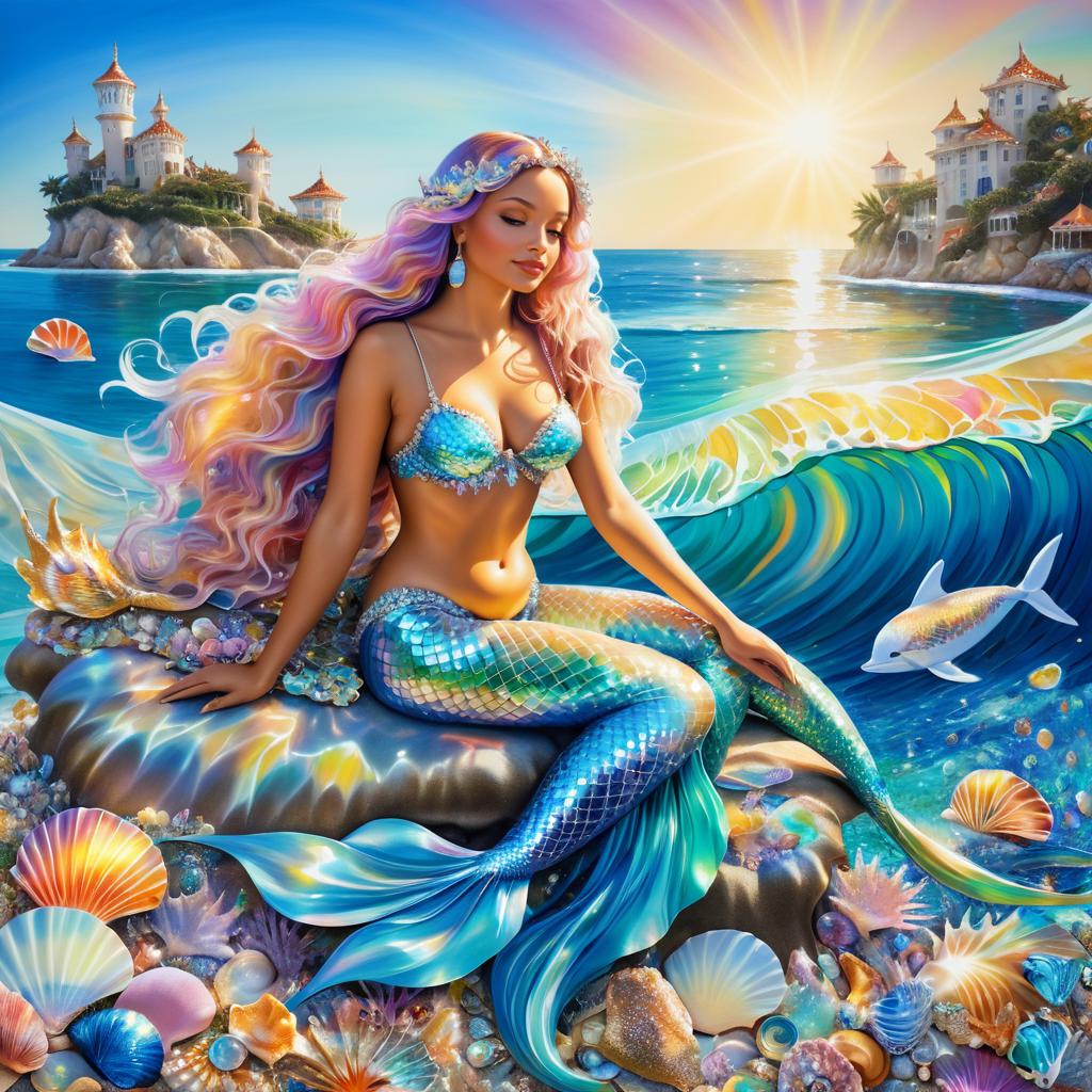 Dreamy Mermaid in Colorful Seascape