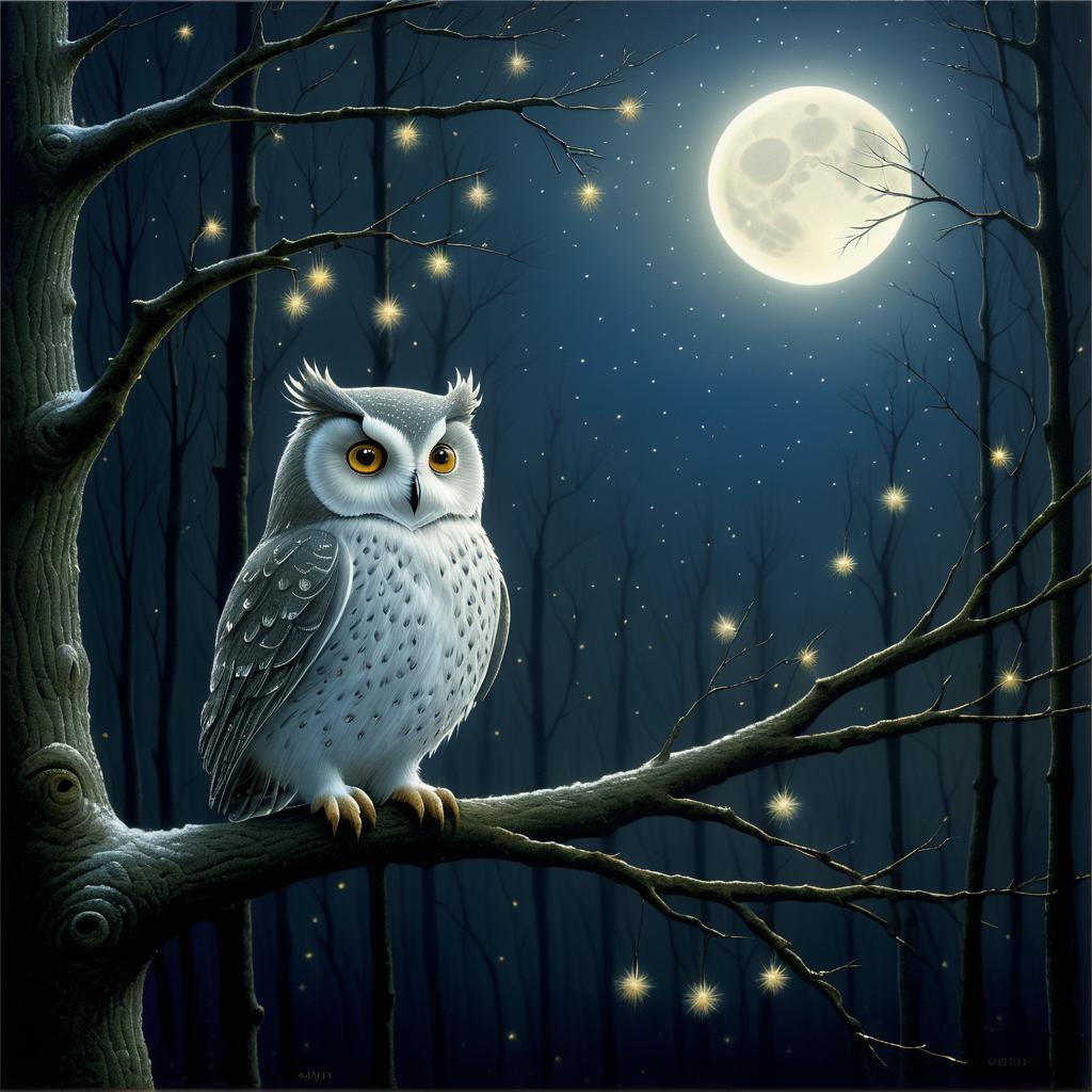 Serene Owl in a Moonlit Forest