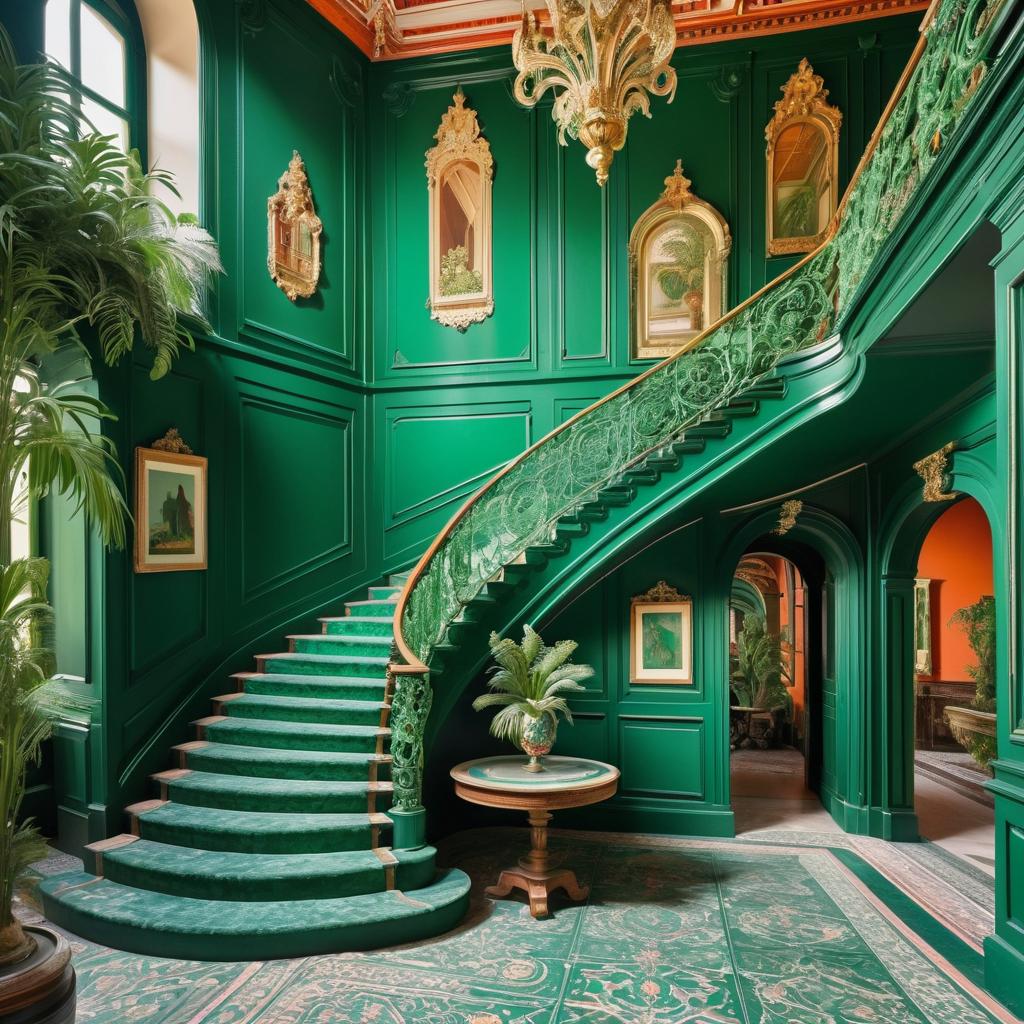 Ornate Emerald and Coral Staircase Art