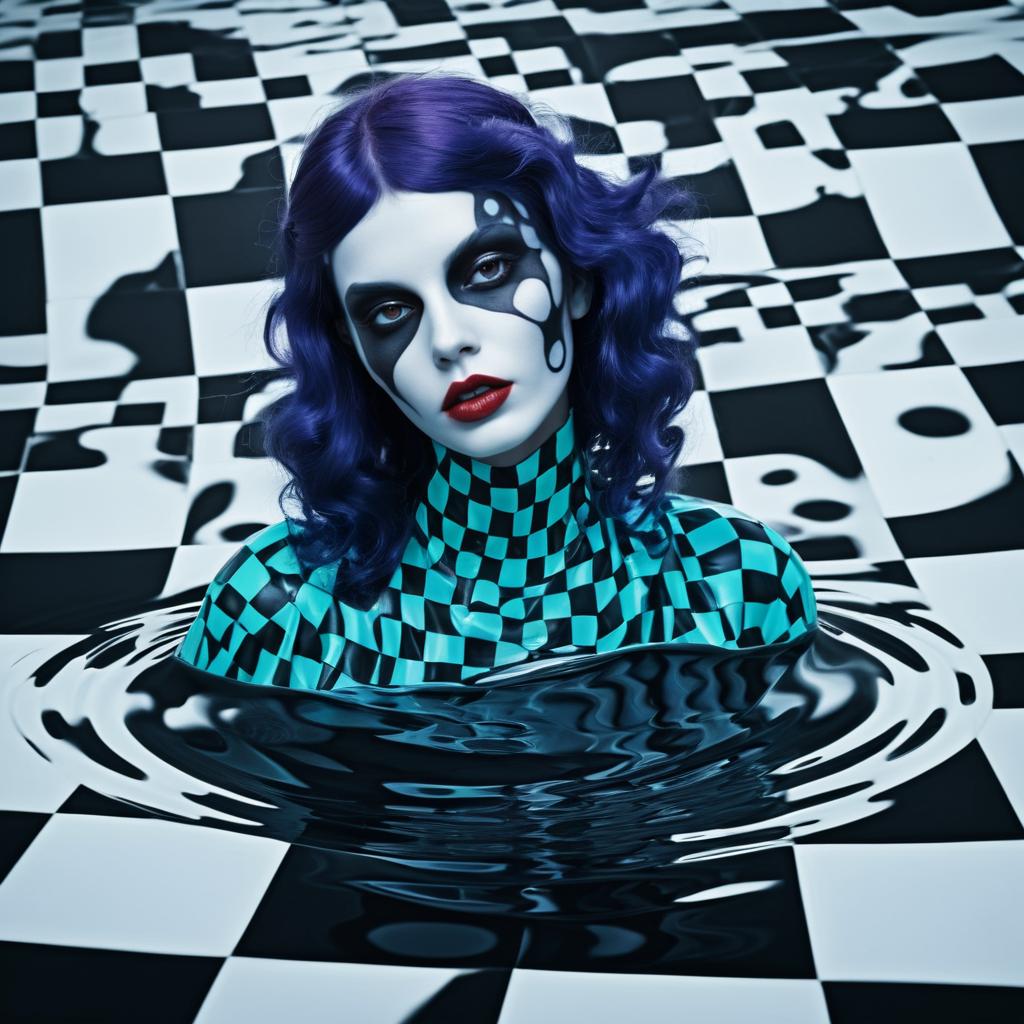 Surreal Zombie Lady in Checkerboard Liquid