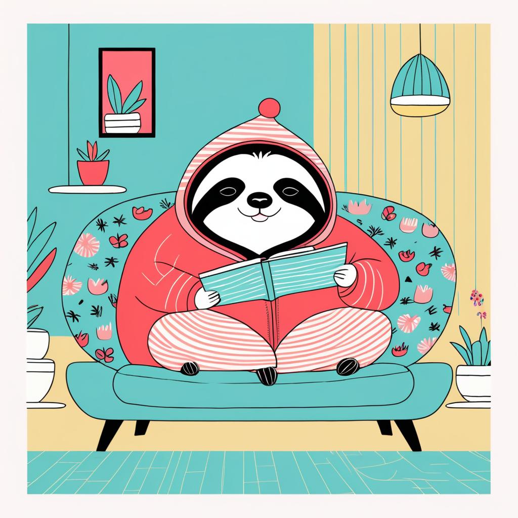 Whimsical Sloth Lounging in Pajamas