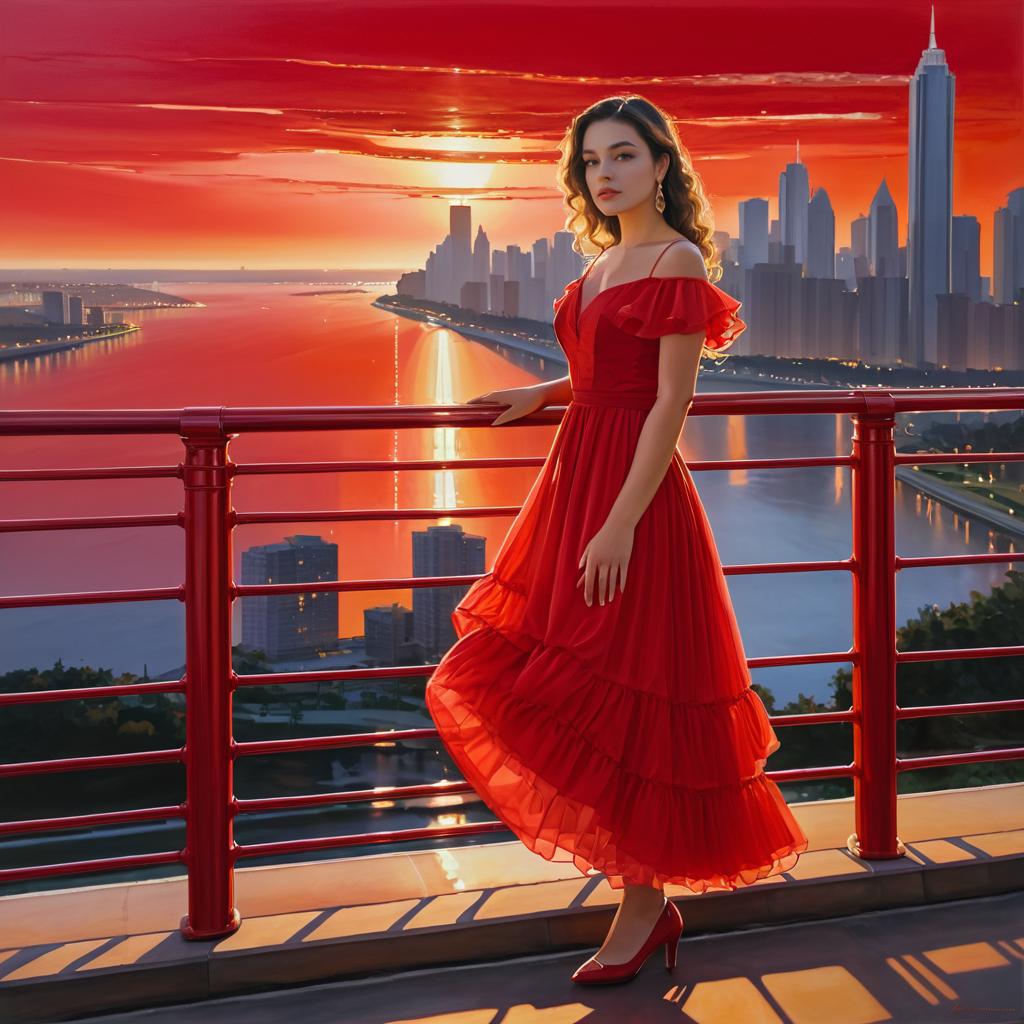 Sunset Silhouette: Woman in Red Dress