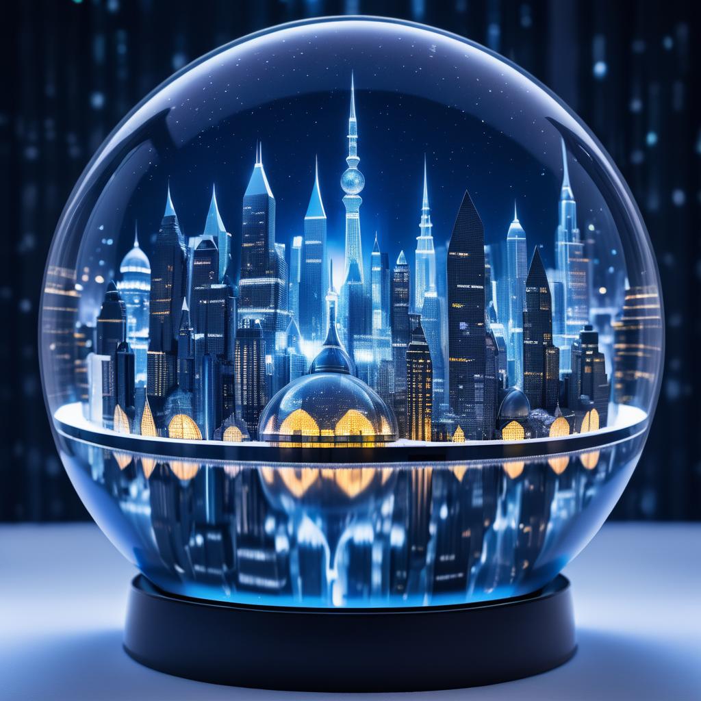 Futuristic City Skyline in a Snow Globe