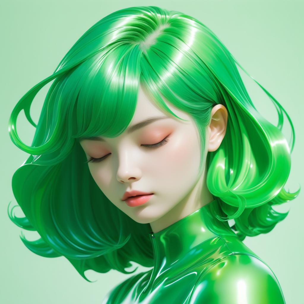 Dreamy Girl with Green Hair Rendering