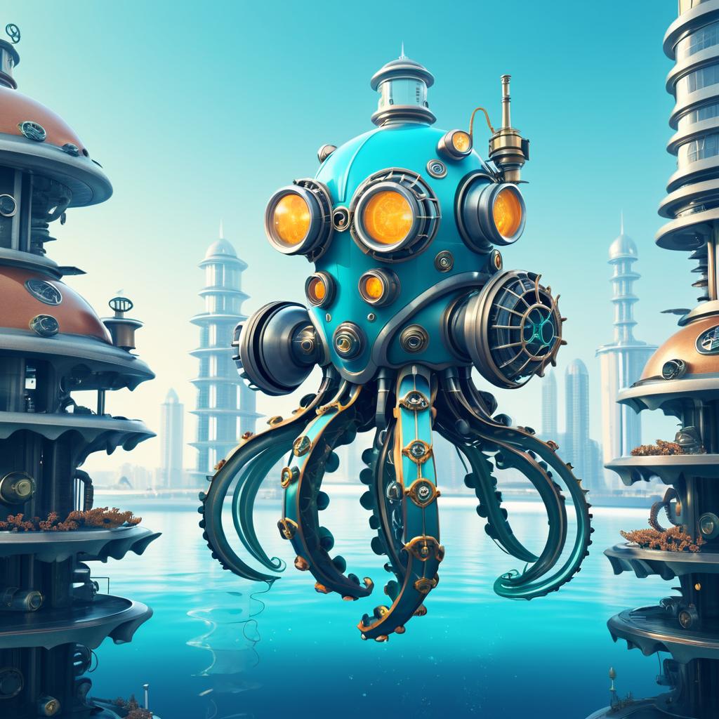 Retro-Futuristic Robot Octopus Concept Art