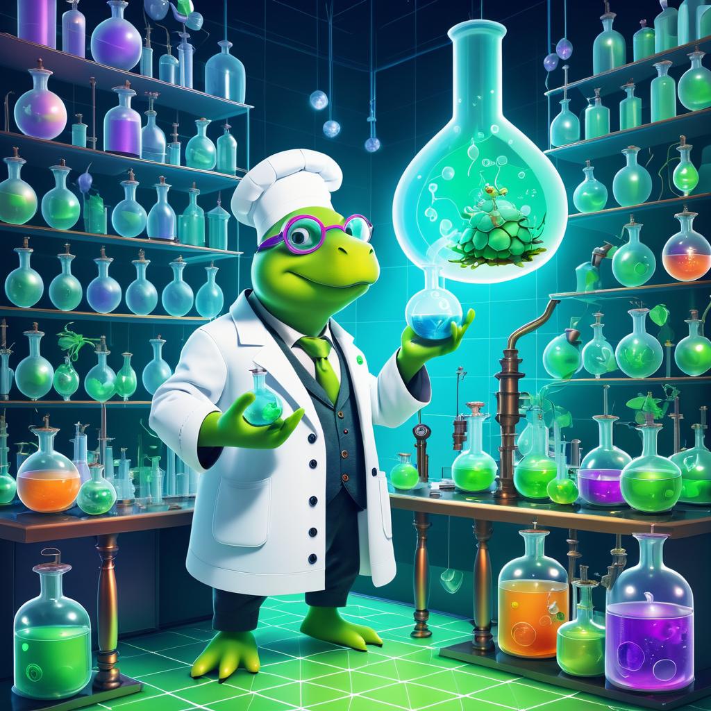 Whimsical Turtle Potion Maker Illustration