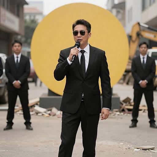 Urban Scene with Man in Black Suit