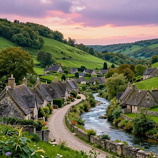Serene Medieval Village at Sunset