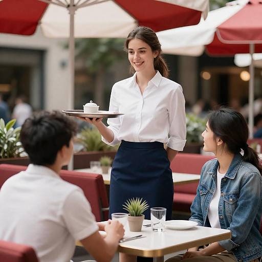Waitress Serving Customers at Outdoor Café