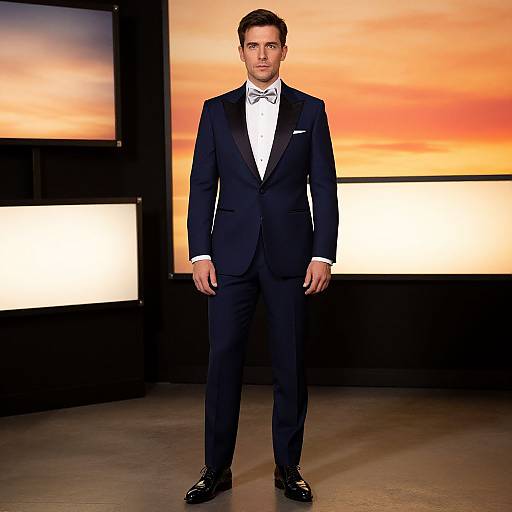 Confident Man in Midnight Blue Tuxedo