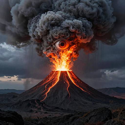 Glowing Amber Volcano with Demonic Eye