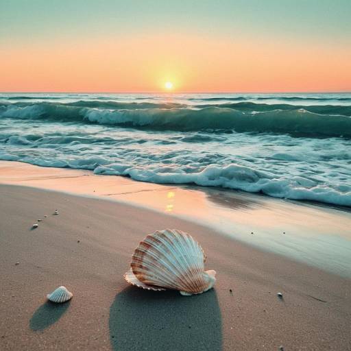 Seashell on Sandy Beach at Sunset Seashell on Sandy Beach at Sunset