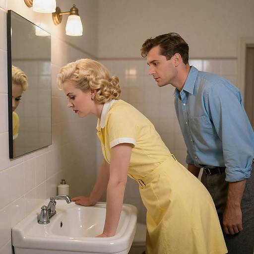 Vintage Bathroom Scene with Couple