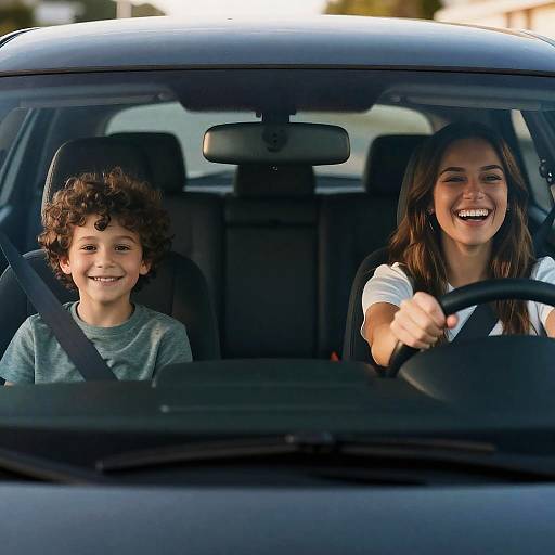 Joyful Drive: Boy and Woman in Car